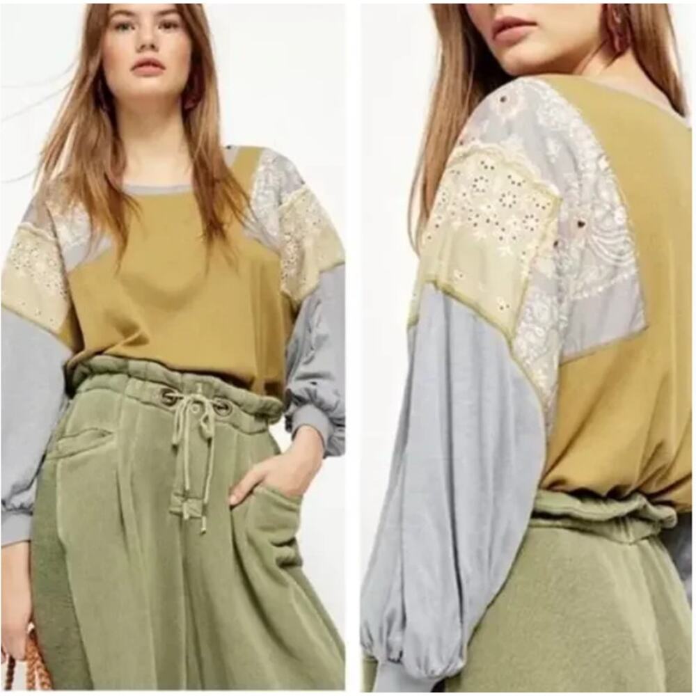 Free People We The Free Feeling It Patch Tee Top Womens Large Slouchy Boho